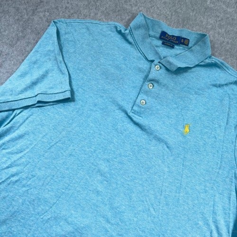 Ralph Lauren Polo Shirt Mens XL heather blue classic fit logo yellow pony golf
